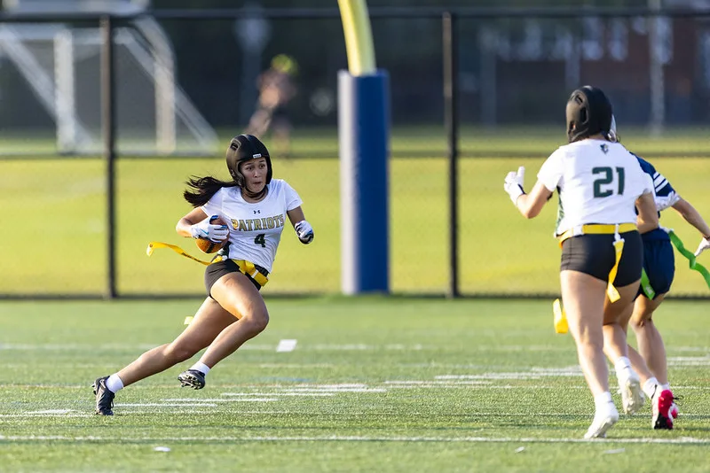 Running back Sarah Bende ’26 cuts the field, gaining more yards on the play. Bende has proven to be one of the most powerful forces on Stevensons offense, averaging 4 carries per game.