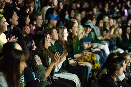 Students gather in the Sports Center for the 2023 Winterfest assembly. Organized annually by Student Council, the assembly works to hype up students for the upcoming dance.