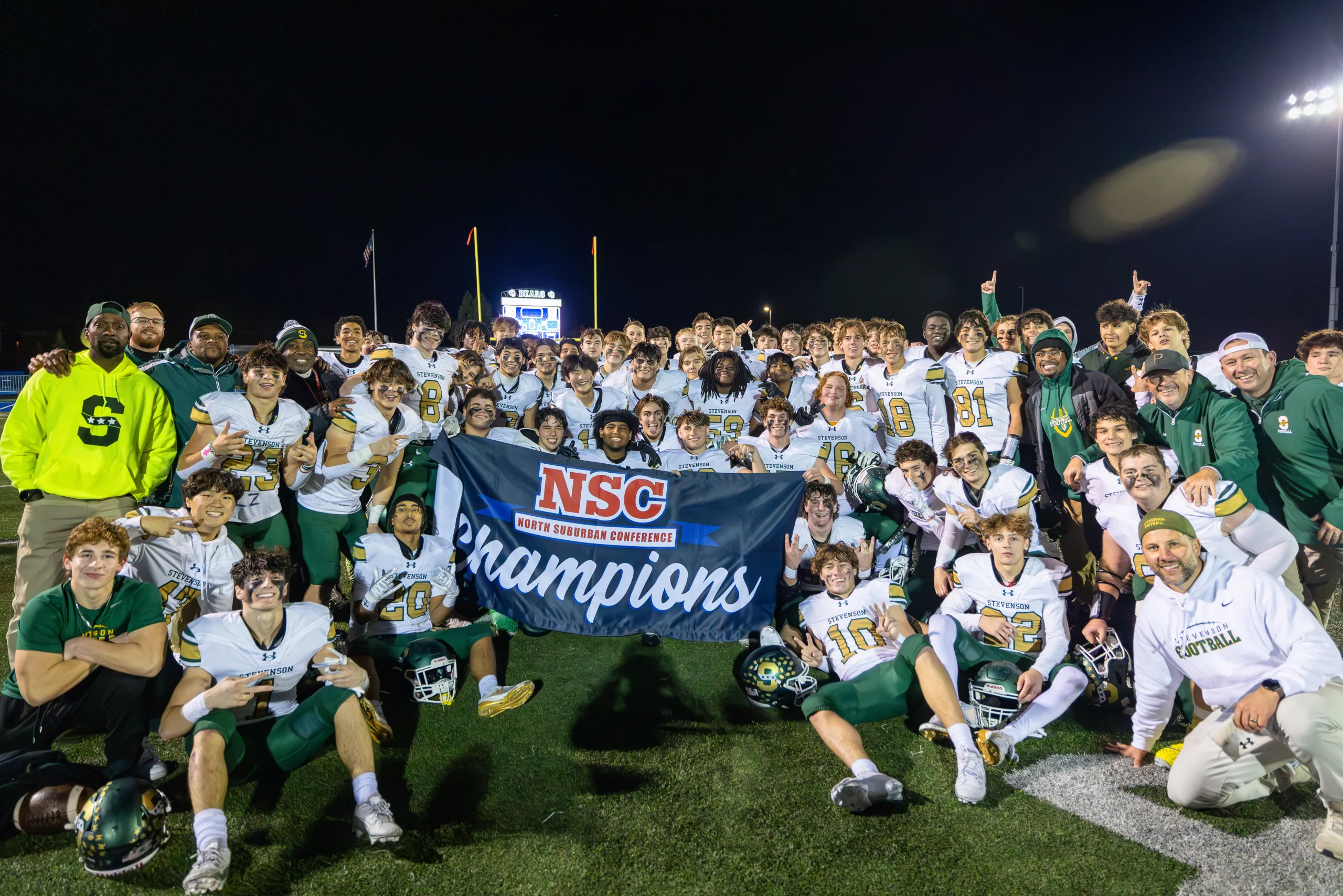 The Stevenson Patriots secured the NSC Co-Champions title after a hard fought game against the Lake Zurich Bears. The Patriots shared the championship title with Libertyville High School, who also hold a record of 8-1, losing their only game to Lake Forest.